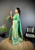 Sea Green Banarasi Lichi Silk Saree with Meenakari