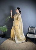 Bright Yellow Organza Silk Saree with Dubble Sequence Embellishments