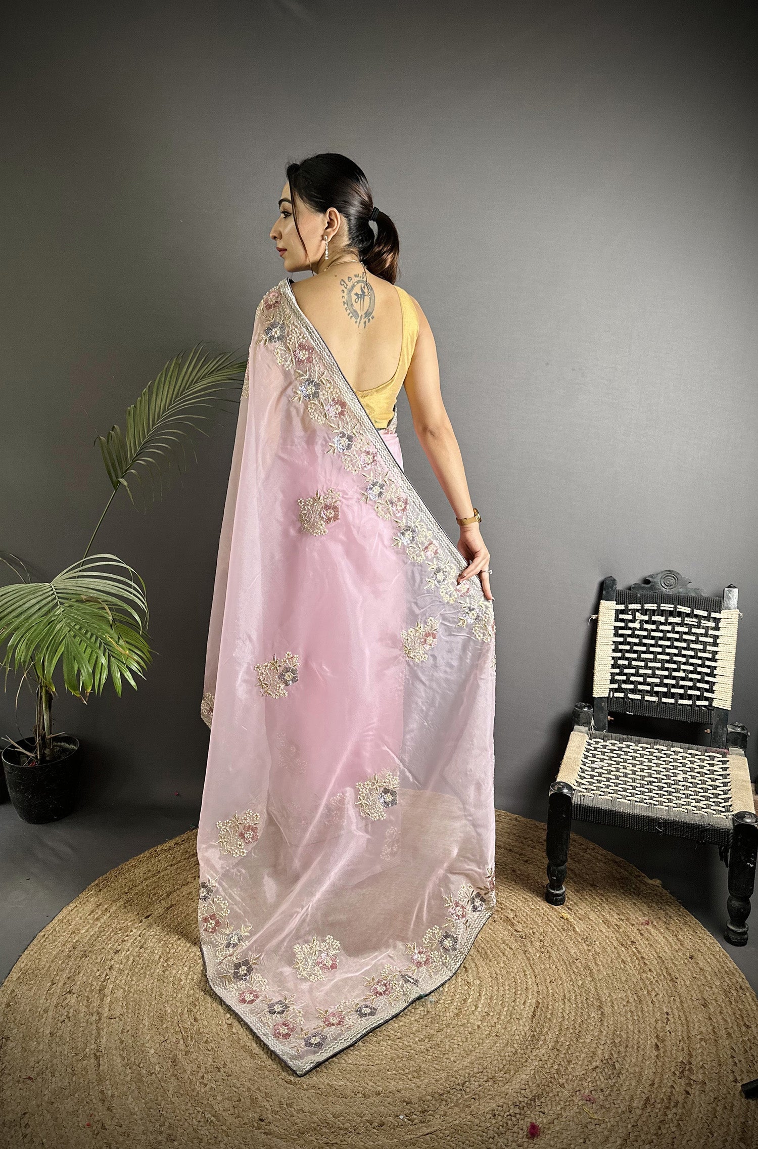 Light Pink Organza Silk Saree with Dubble Sequence Detailing