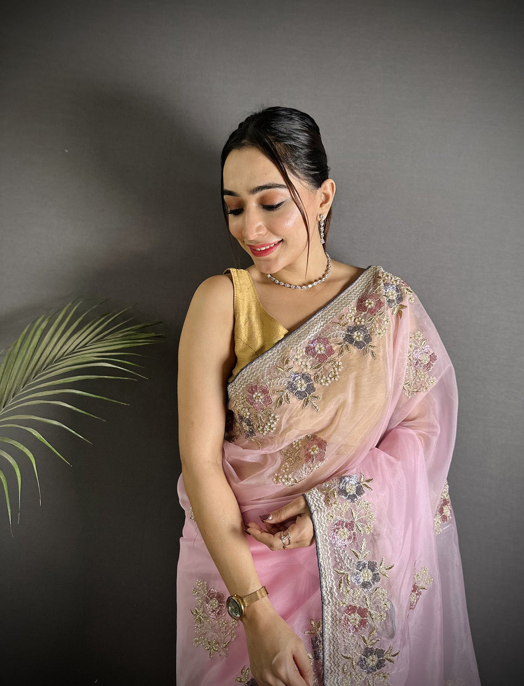 Light Pink Organza Silk Saree with Dubble Sequence Detailing