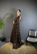 Black Georgette Saree with Classic Polka Dot Pattern