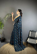 Deep Blue Georgette Saree with Classic Polka Dot Pattern