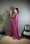 Purple Georgette Saree with Elegant Polka Dot Print