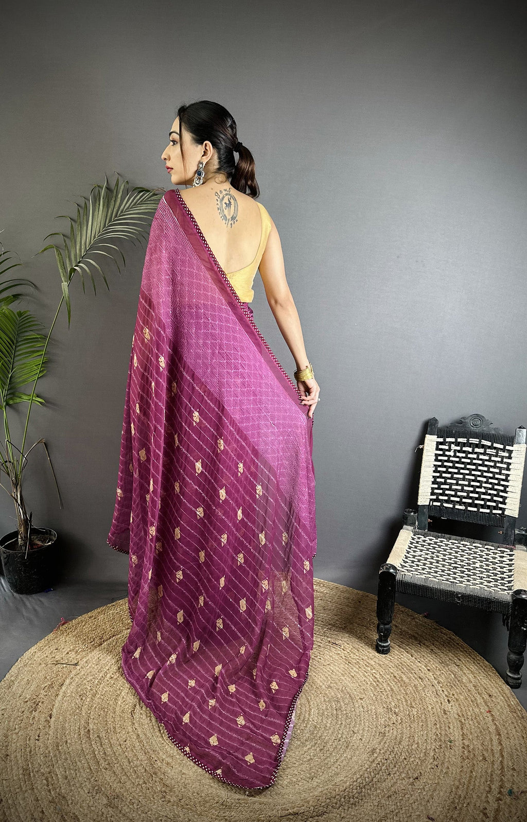Purple Georgette Saree with Elegant Polka Dot Print