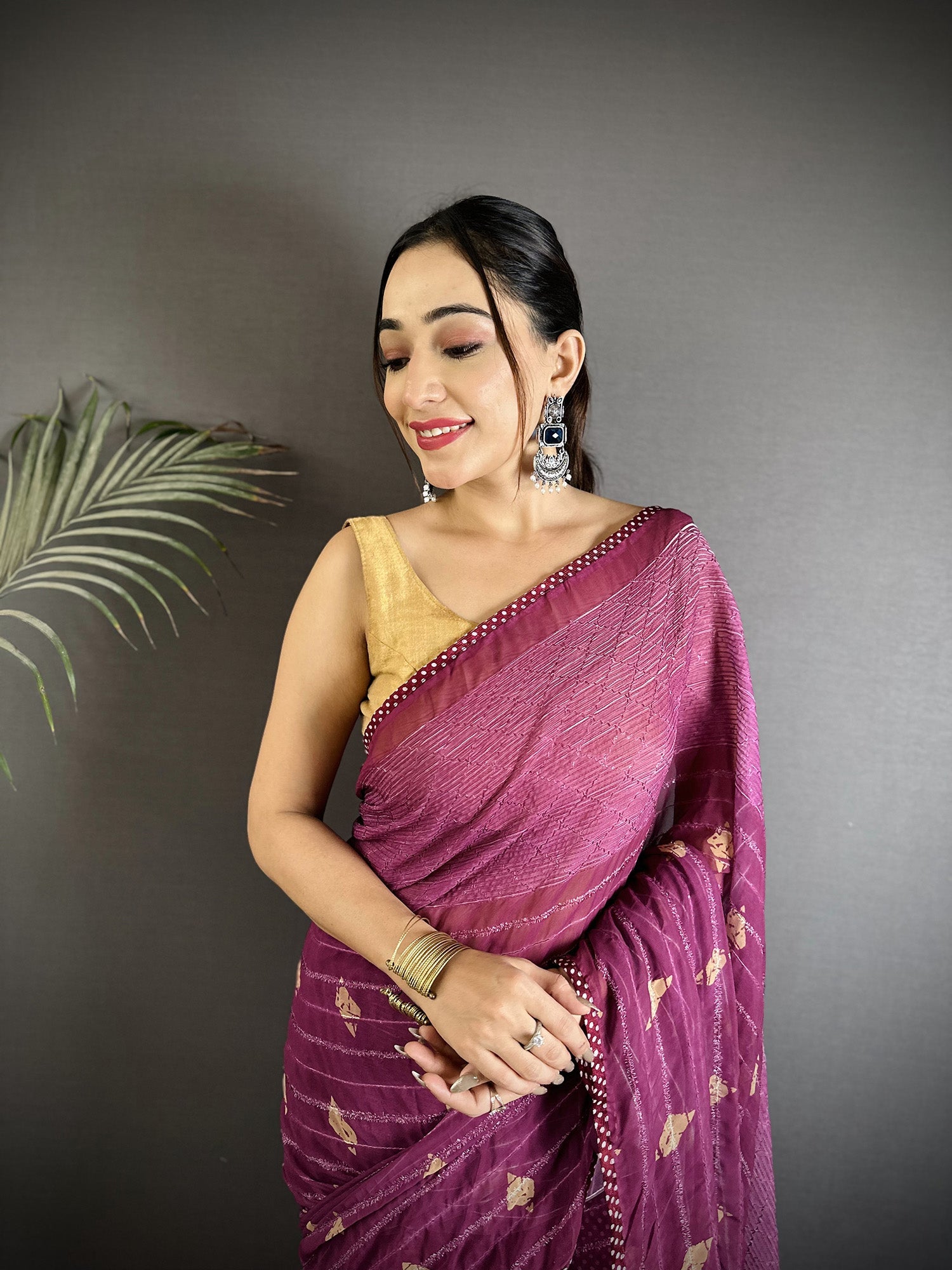 Purple Georgette Saree with Elegant Polka Dot Print