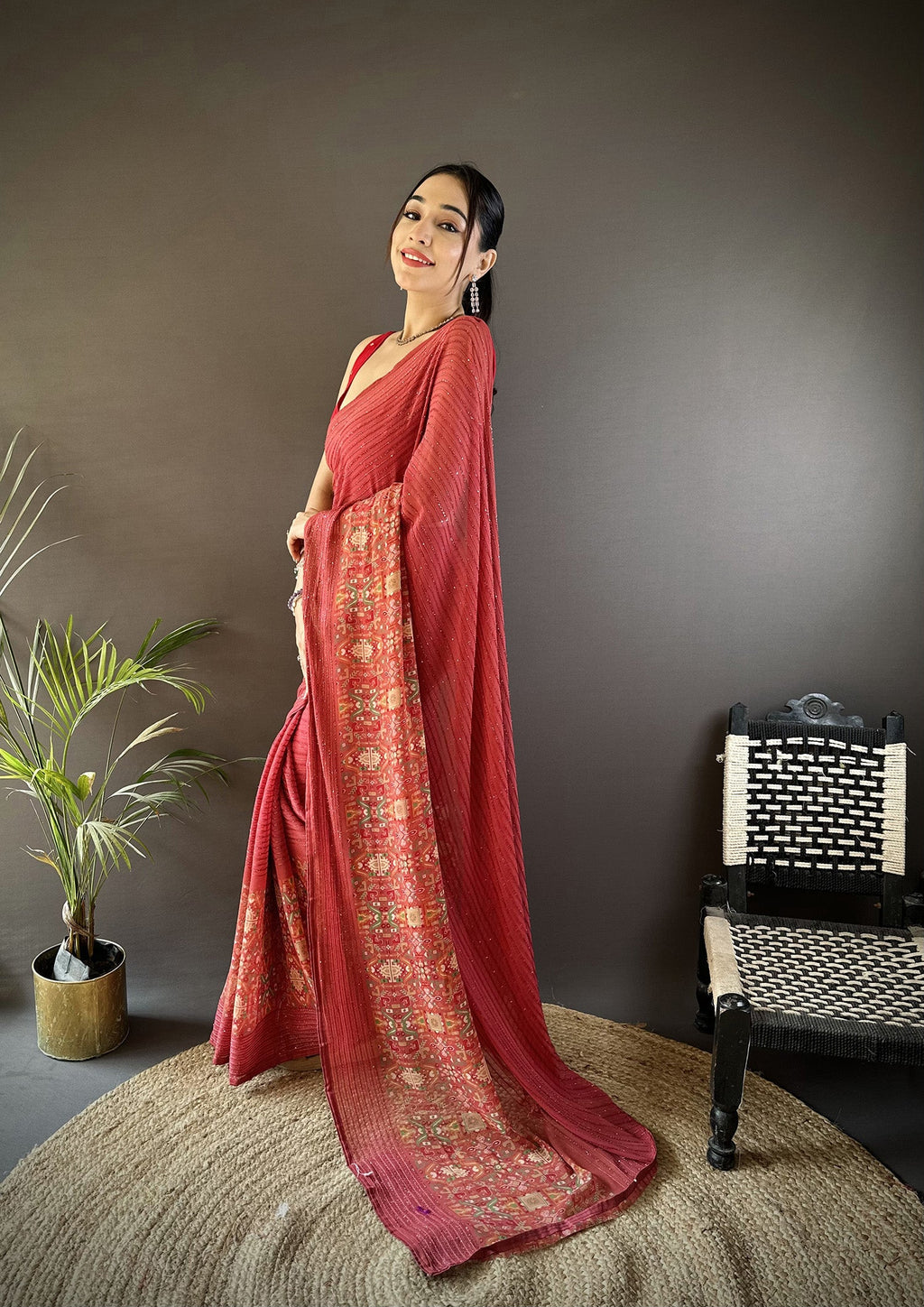 Red Georgette Saree with Attractive Foil Print