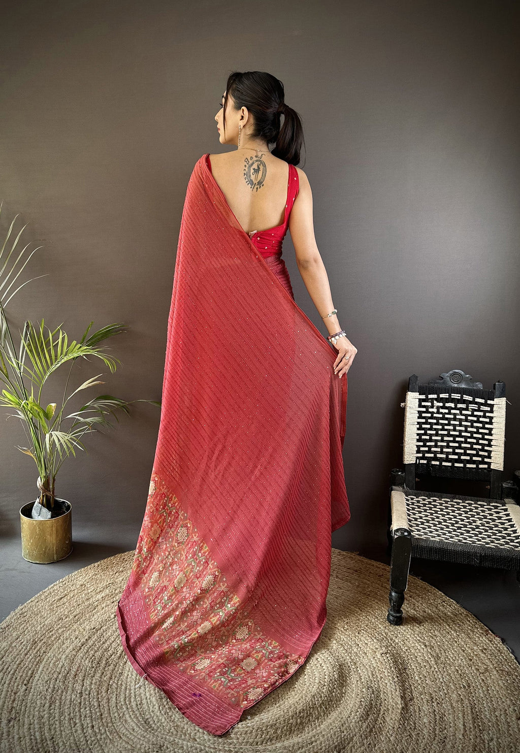 Red Georgette Saree with Attractive Foil Print