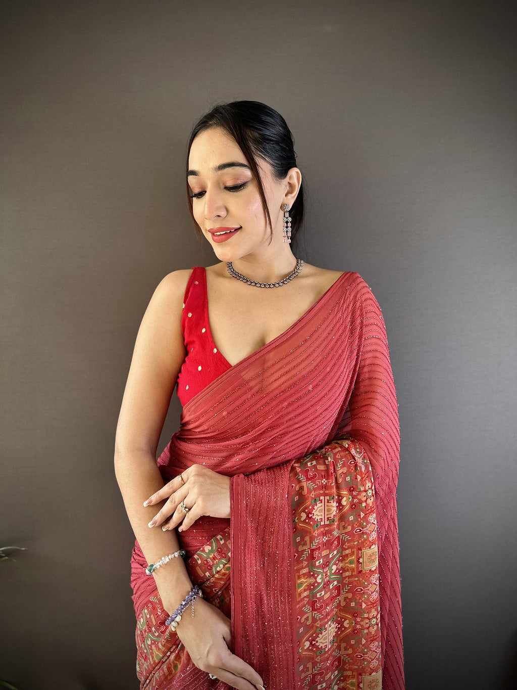 Red Georgette Saree with Attractive Foil Print