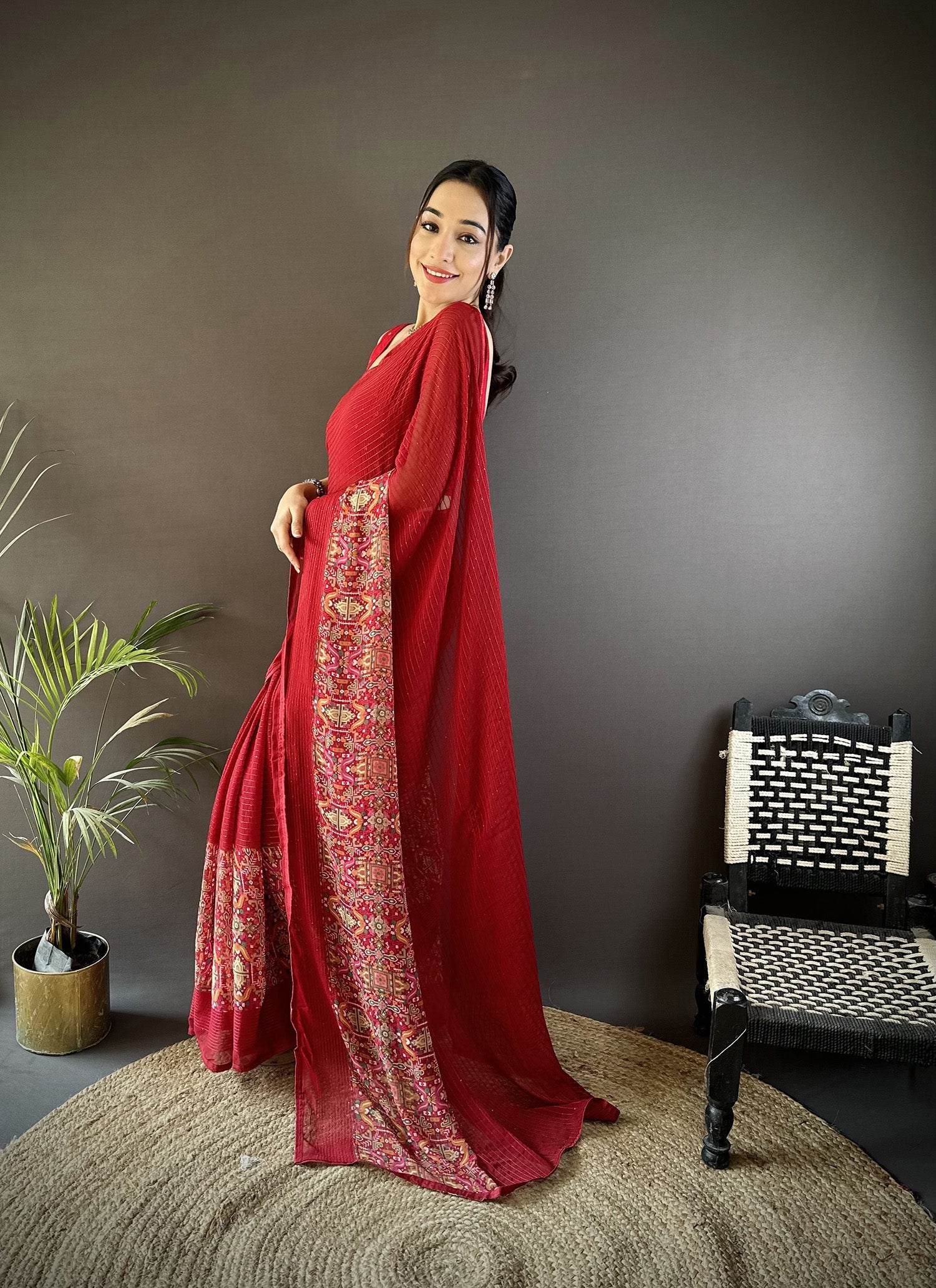 Royal Red Georgette Saree with Elegant Foil Print