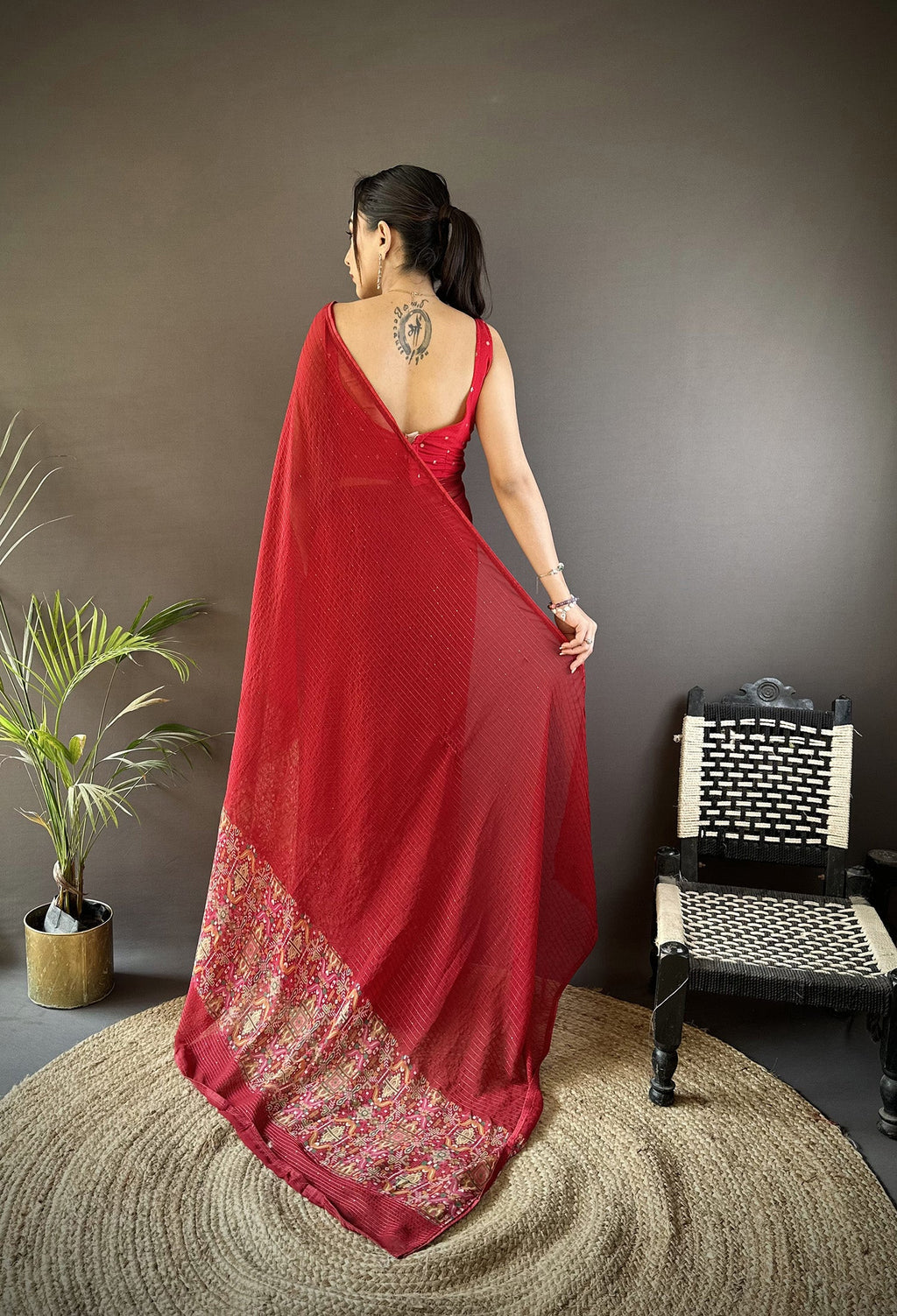 Royal Red Georgette Saree with Elegant Foil Print