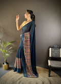 Blue Georgette Foil Print Saree with Matching Blouse