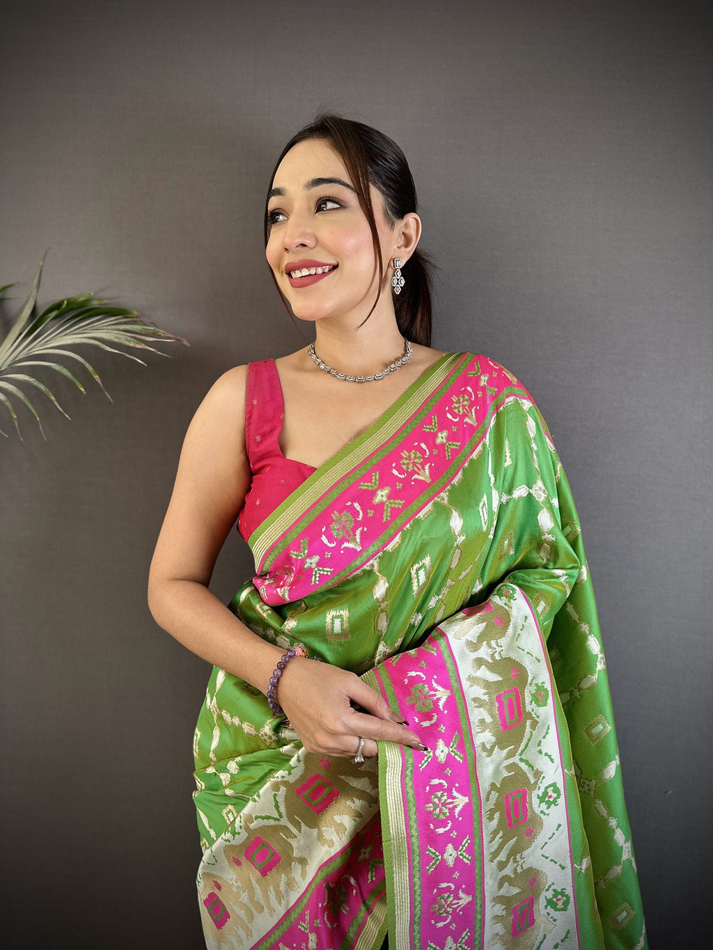 Parrot Green Banarasi Silk Saree with Nature-Inspired Motifs