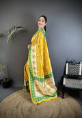 Yellow Banarasi Silk Saree with Nature Inspired Motifs