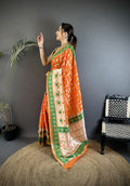 Orange Banarasi Silk Saree with Nature-Inspired Motifs