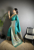 Teal Green Soft Lichi Silk Saree with Multicolour Minakari Weaving