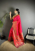 Pink Soft Lichi Silk Saree with Multicolour Meenakari Weaving