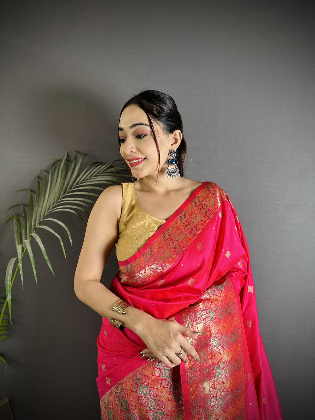 Pink Soft Lichi Silk Saree with Multicolour Meenakari Weaving