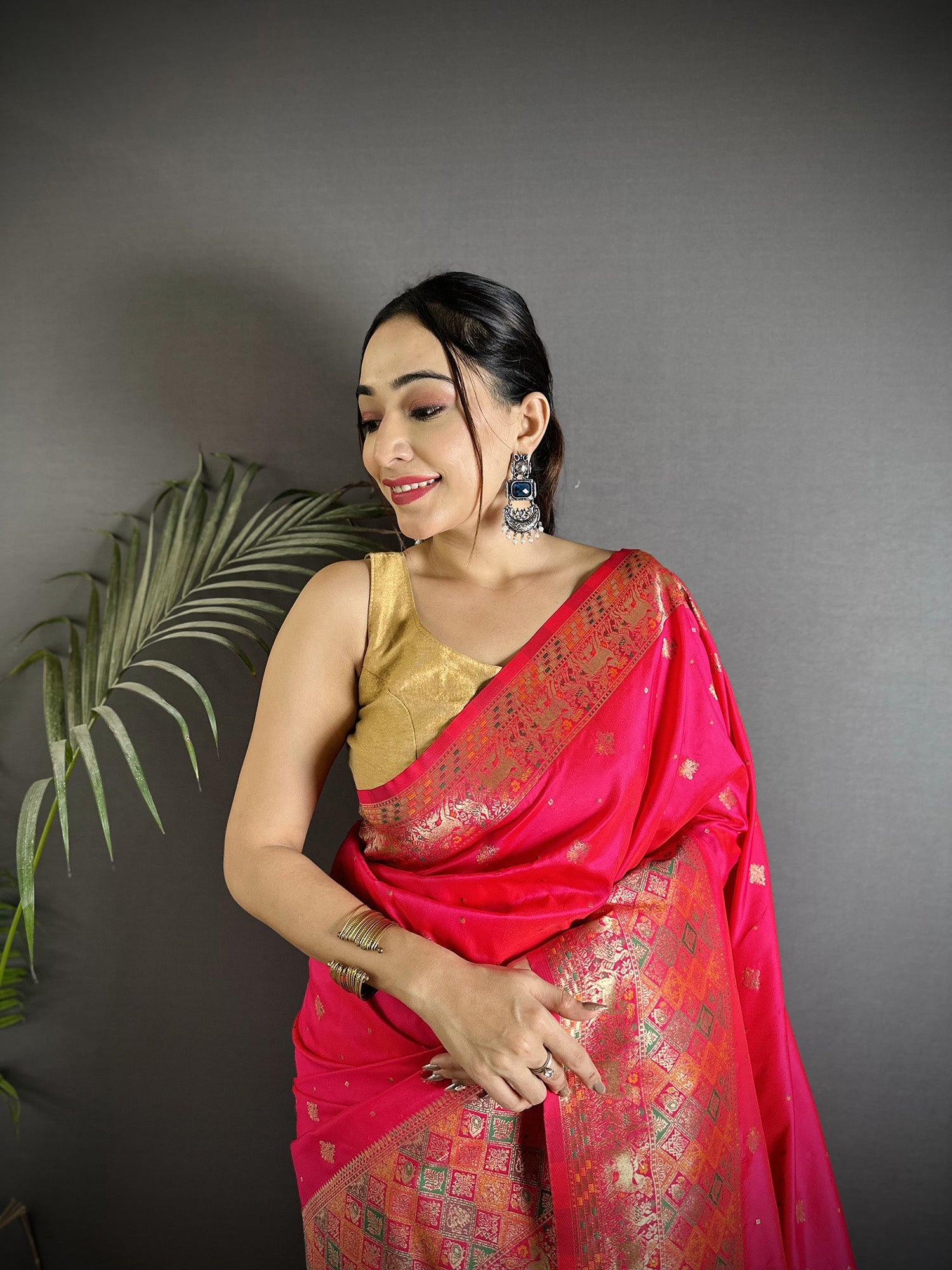 Pink Soft Lichi Silk Saree with Multicolour Meenakari Weaving