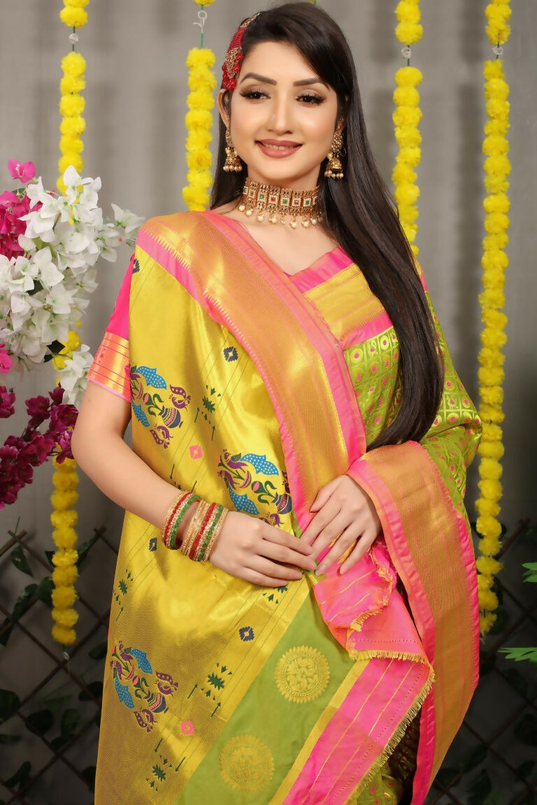 Green Banarasi Silk Saree with Elegant Zari Woven Detail