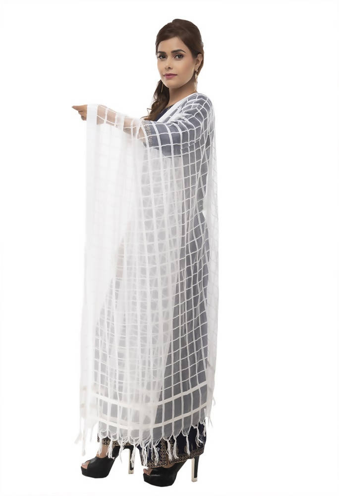 White Kota Cotton Square Dupatta for Ethnic Wear