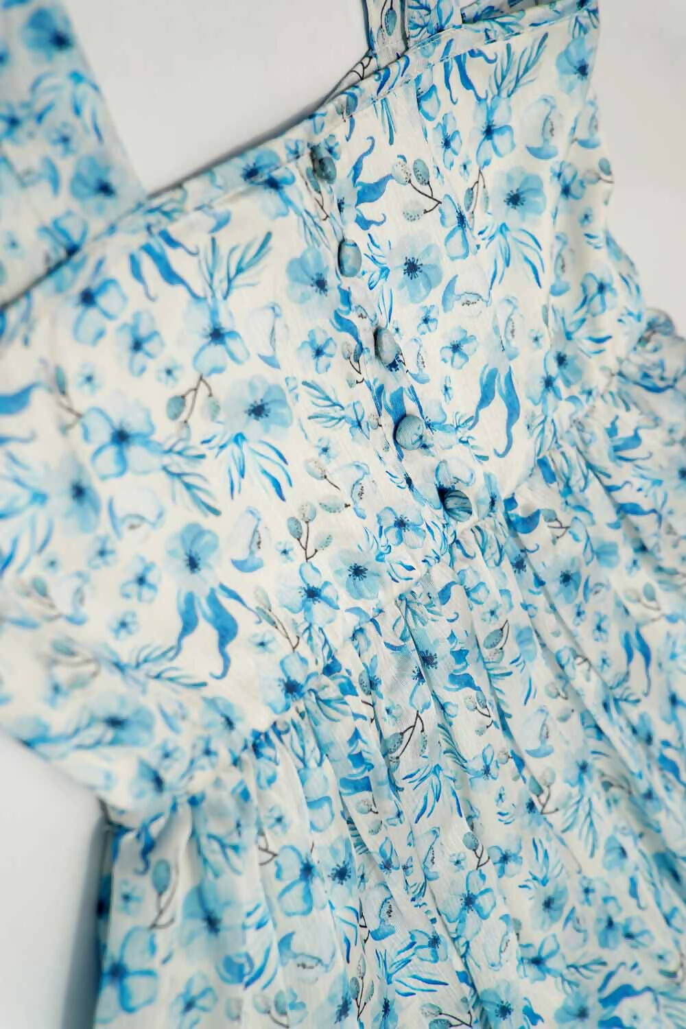 Girls Blue Floral Balloon Top and Flared Trouser Set