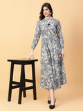 Joban Fashion Grey Cotton Printed & Hand Work Dress