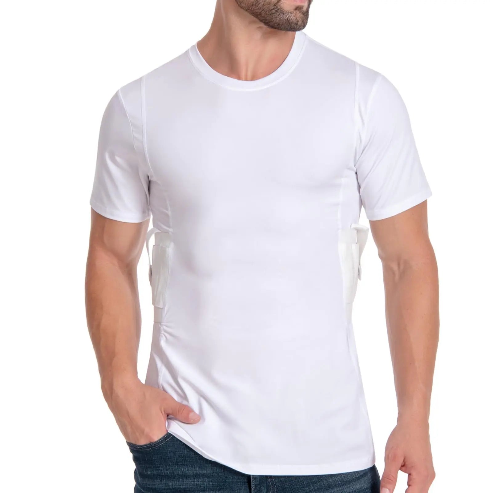 Conceal Carry Holster Shirts - Everyday Underarm Concealed Carry Compression Bottom T-Shirt White XXXL