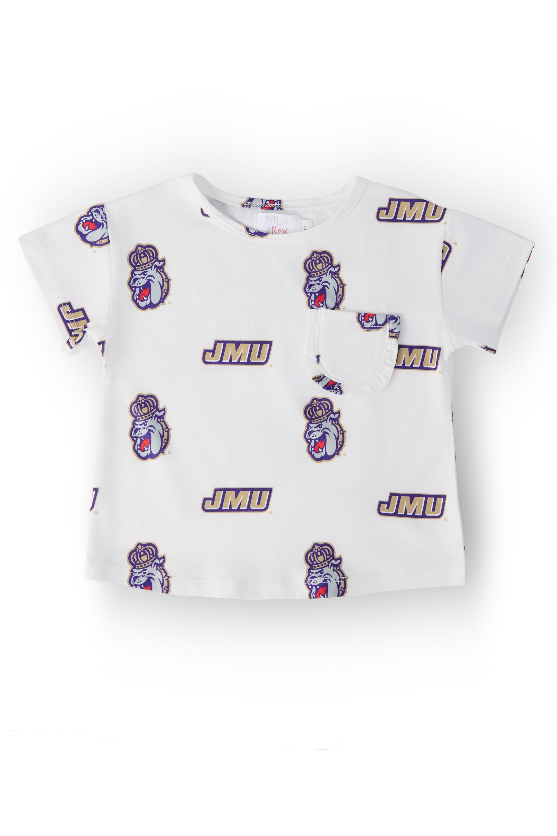 JMU White Duke Dog Ruffle Pocket Tee