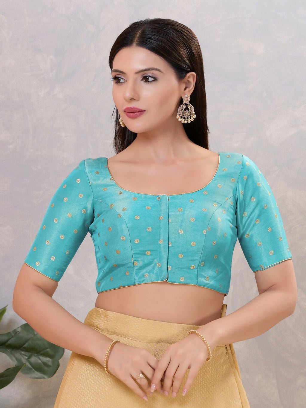 Light-blue silk stitched blouse, minimalist design for women's ethnic wear