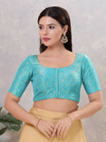Light-blue silk stitched blouse, minimalist design for women's ethnic wear