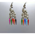 Silver oxidized peacock design earrings with hanging pearls