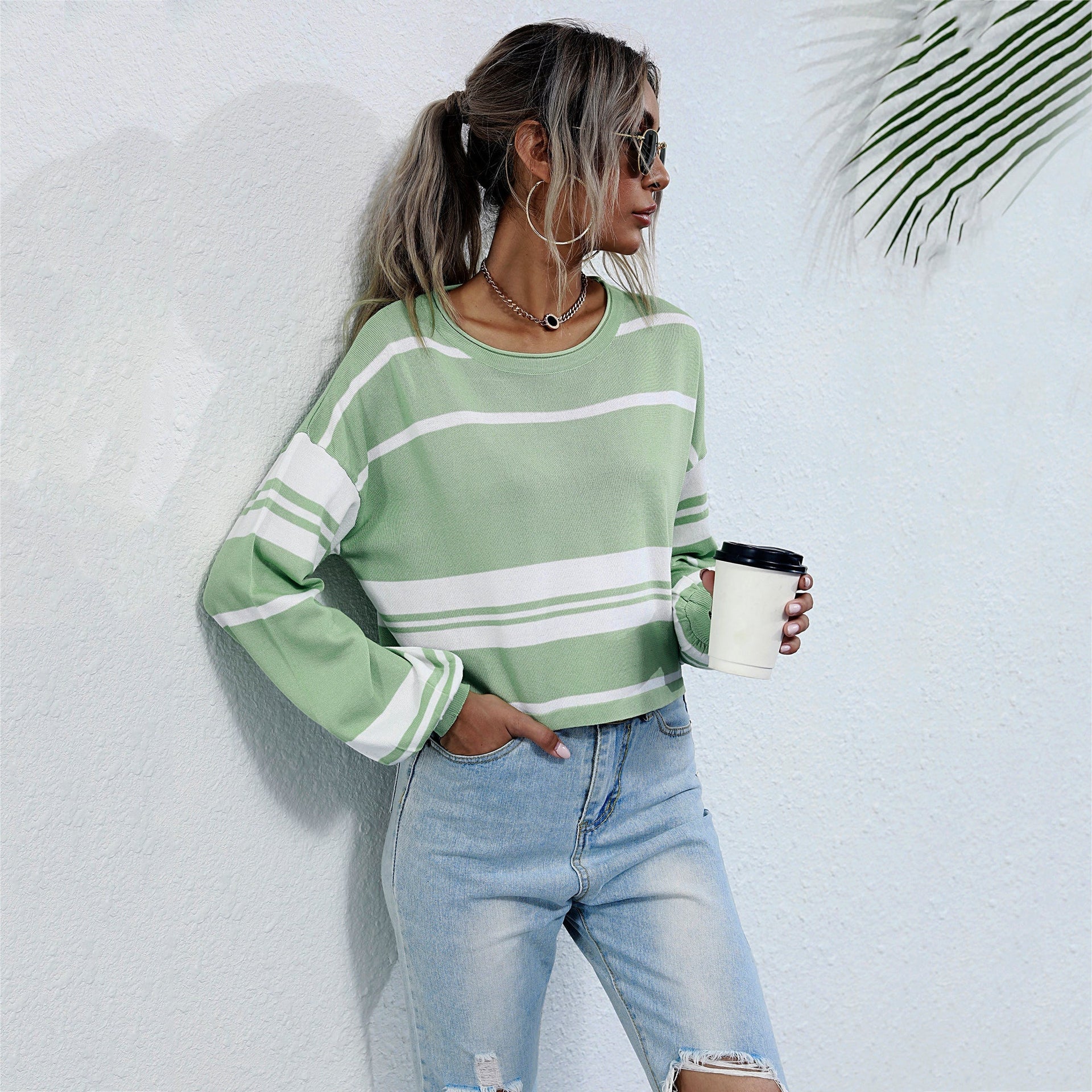 Bishop Sleeve Striped Sweater