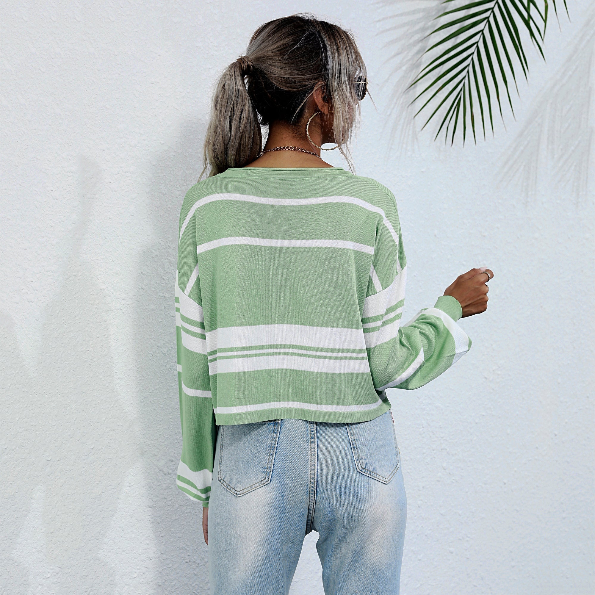 Bishop Sleeve Striped Sweater