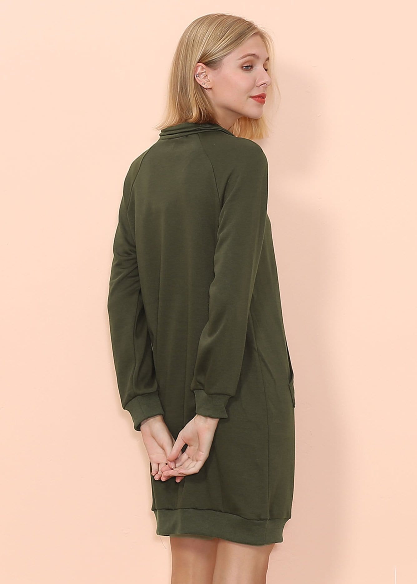 Women's Zip Neck Sweater Dress with Kangaroo Pocket - Image 8