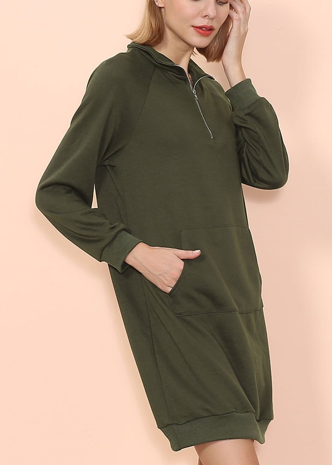 Women's Zip Neck Sweater Dress with Kangaroo Pocket - Image 10