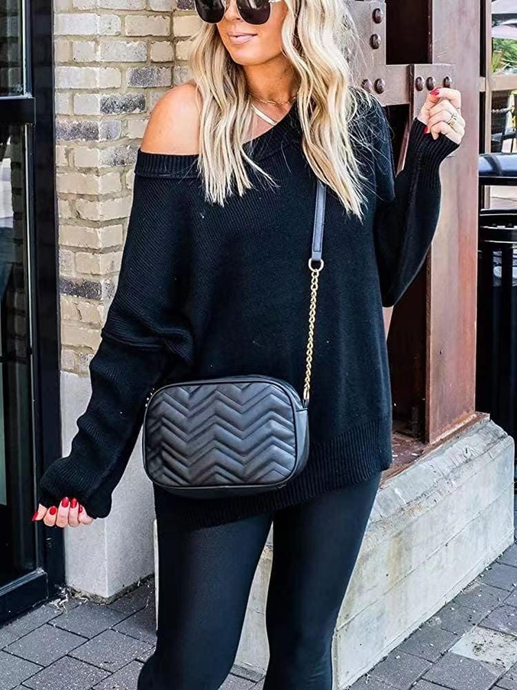 Women's Oversized Chunky Knit Sweater with Side Slits in Brown