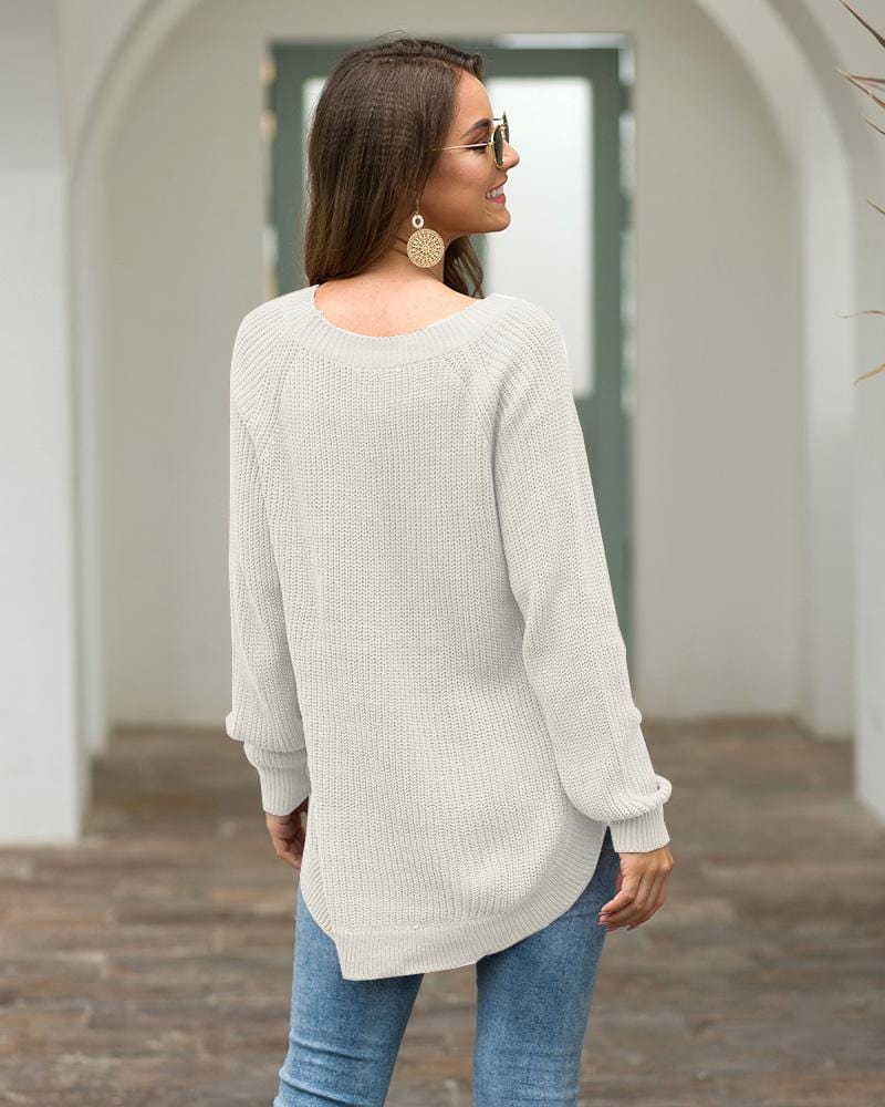 Women's Rust Rounded Hem Long Sleeve Chunky Knit Sweater - Image 10