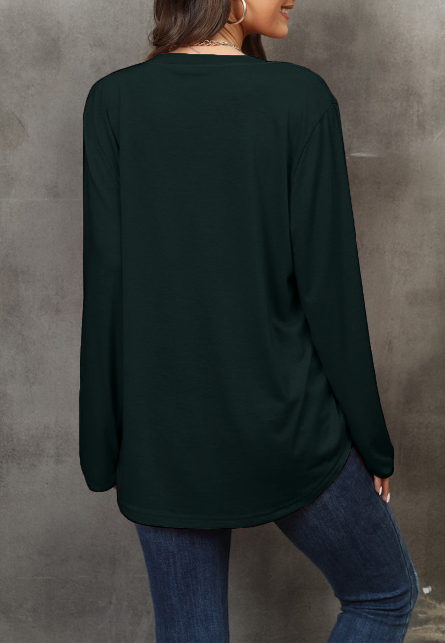 Women's Solid Black Long Sleeve Loose Fit Round Neck Sweater