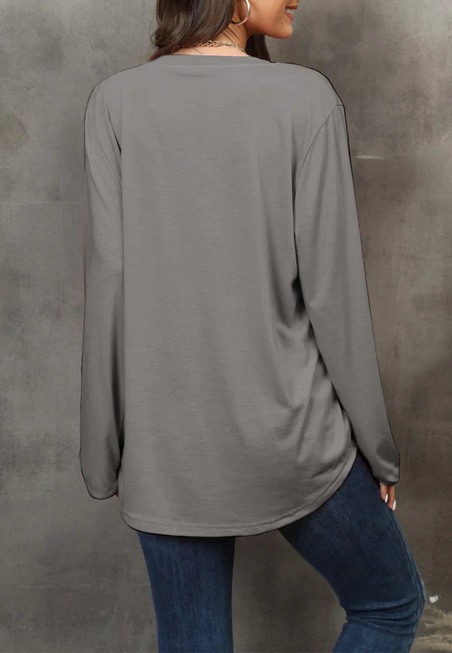 Women's Solid Black Long Sleeve Loose Fit Round Neck Sweater