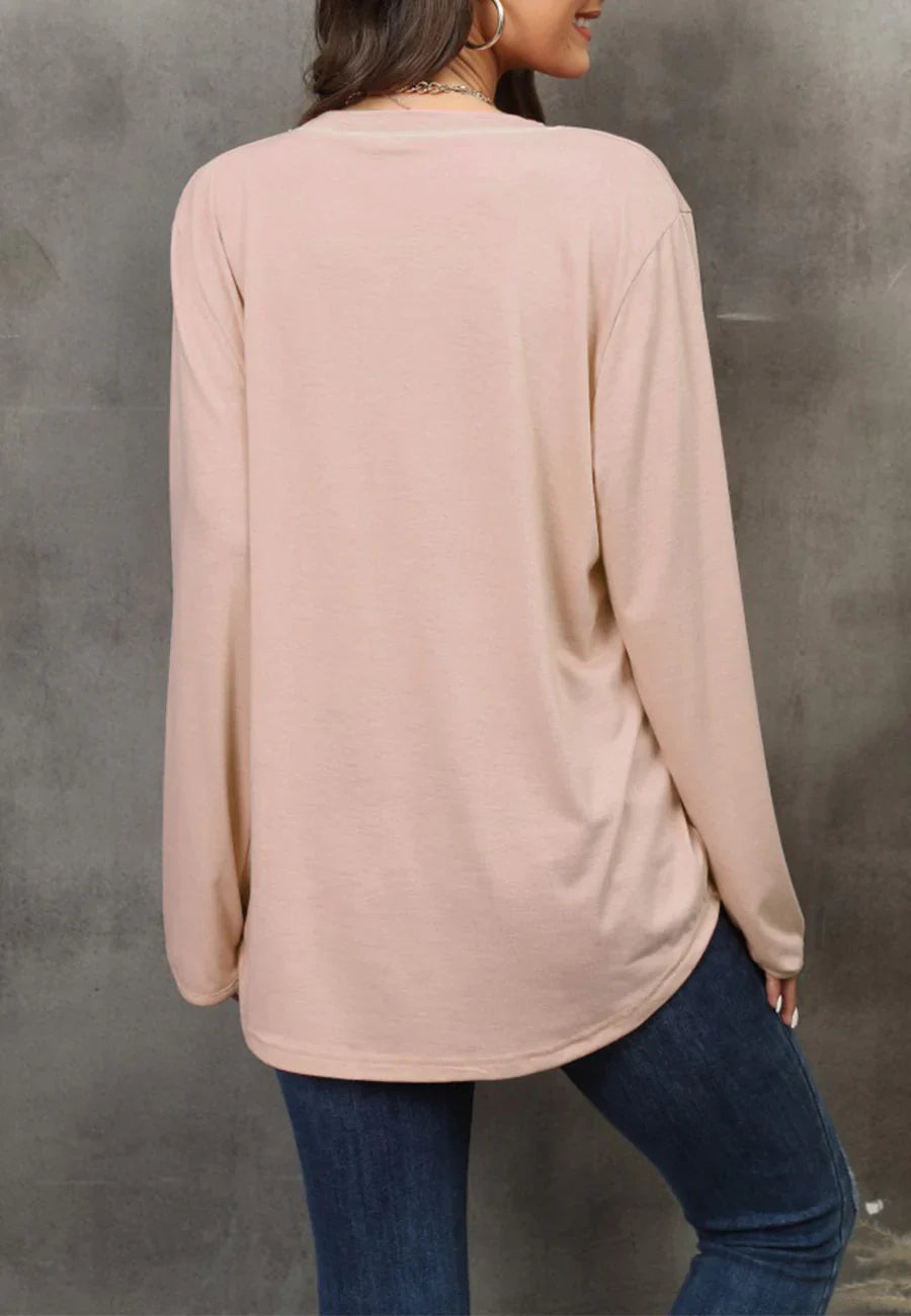 Women's Solid Black Long Sleeve Loose Fit Round Neck Sweater