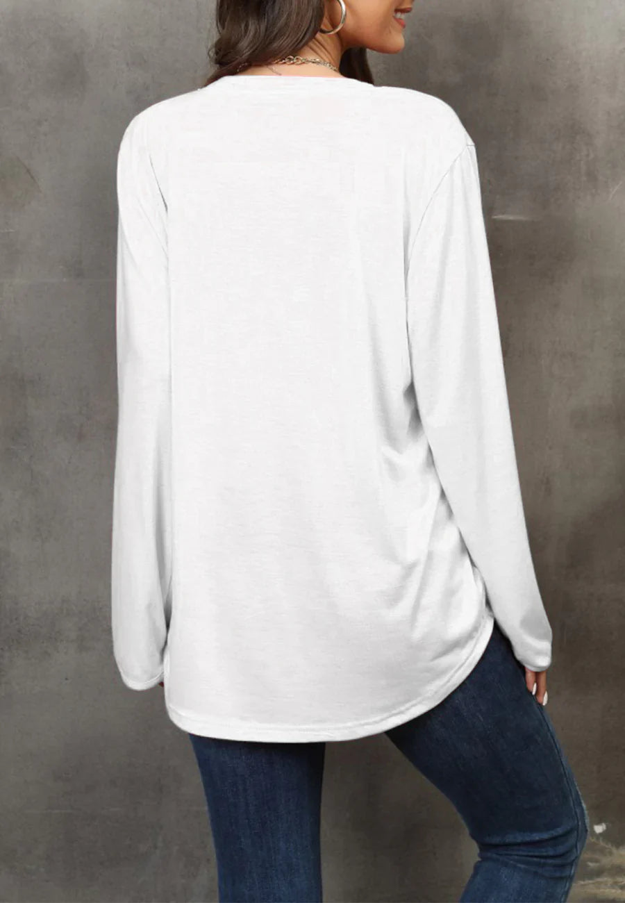 Women's Solid Black Long Sleeve Loose Fit Round Neck Sweater