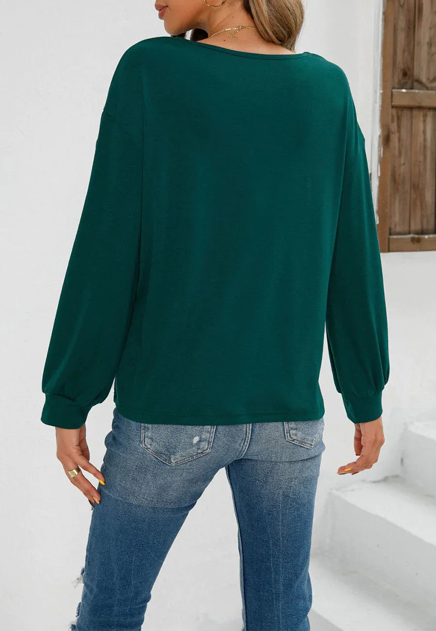 Women's Dark Green Long Sleeve Sweater with Side Button Detail - Image 5