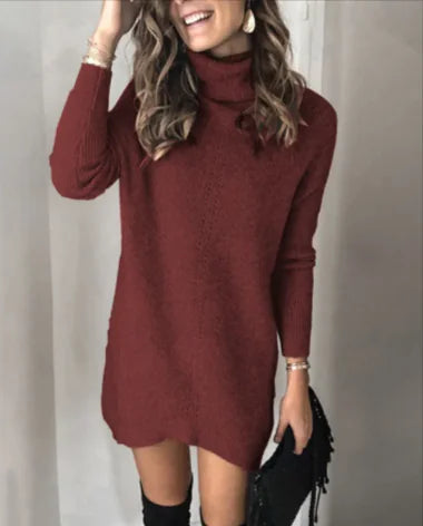 Women's Long Sleeve Knit Turtleneck Sweater Dress - Image 27