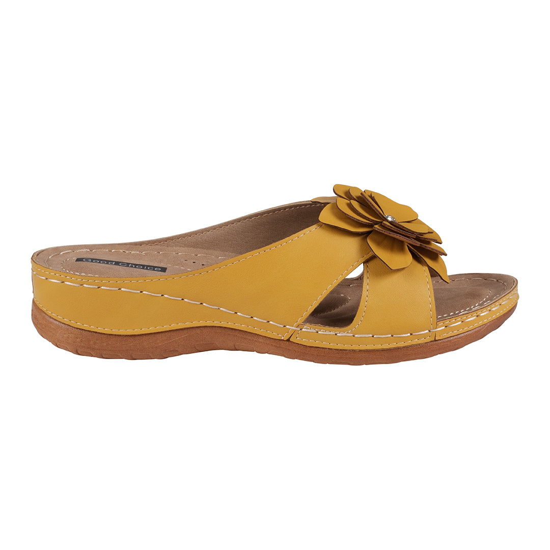 Women's Yellow Flower Comfort Flat Sandals Casual Summer Shoes - Image 2