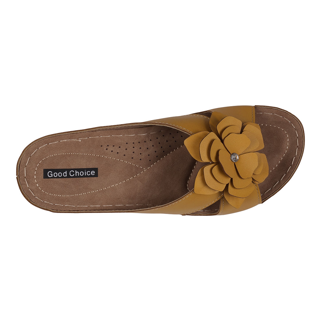 Women's Yellow Flower Comfort Flat Sandals Casual Summer Shoes - Image 3