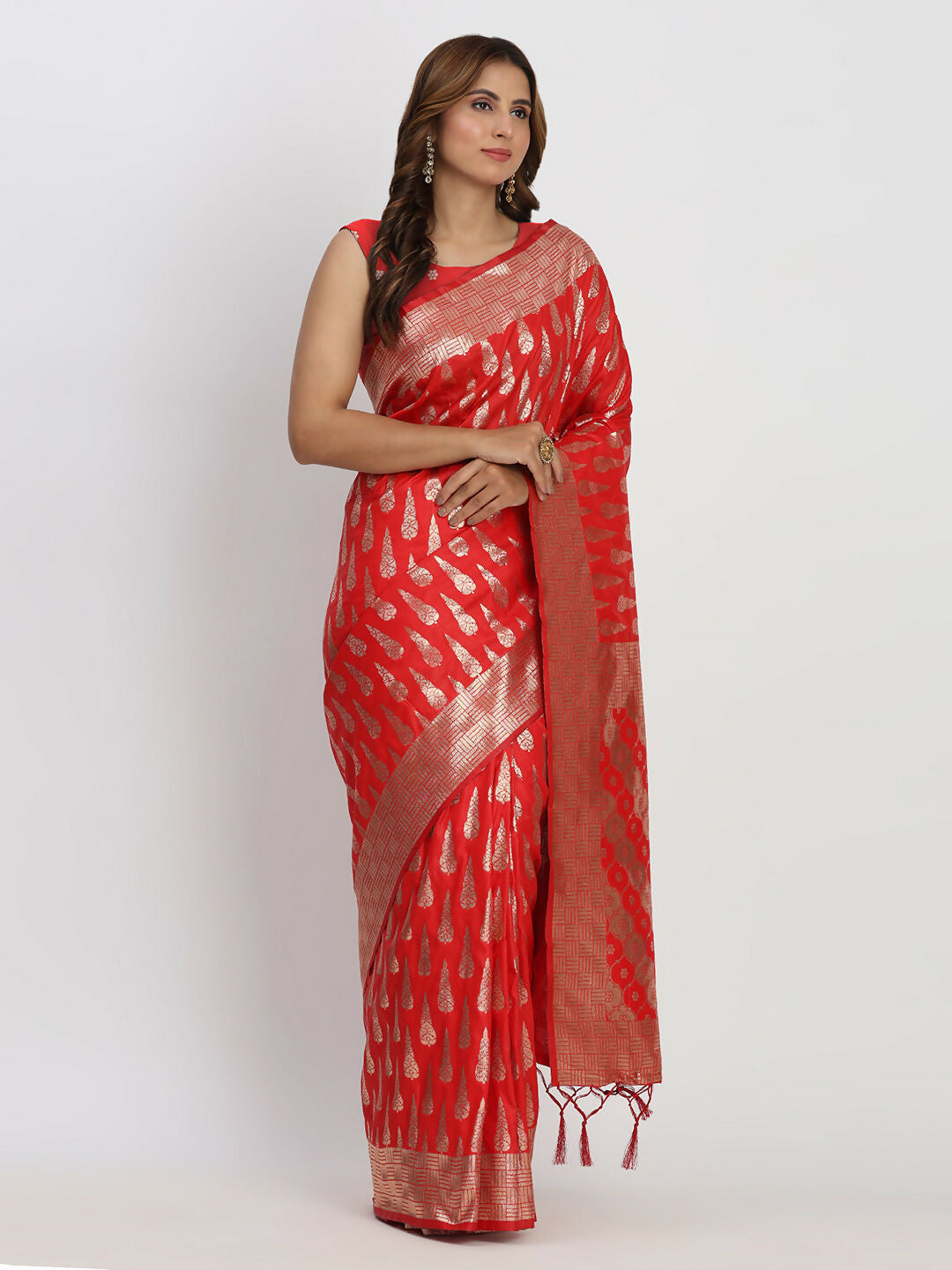 Banarasi Silk Saree in Classic Red with Matching Blouse