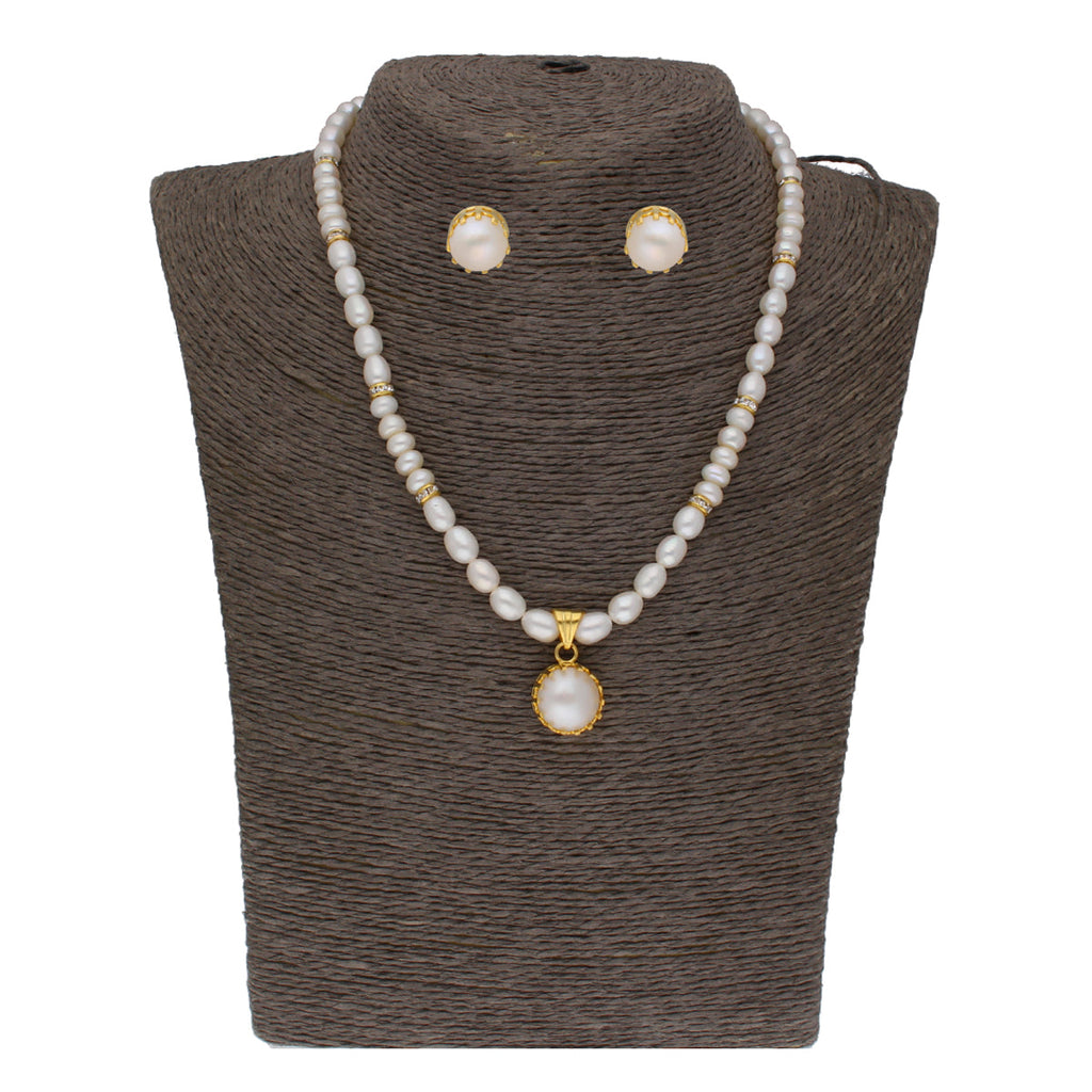 Elegant single string white freshwater pearl set with CZ stones and gold-plated accents