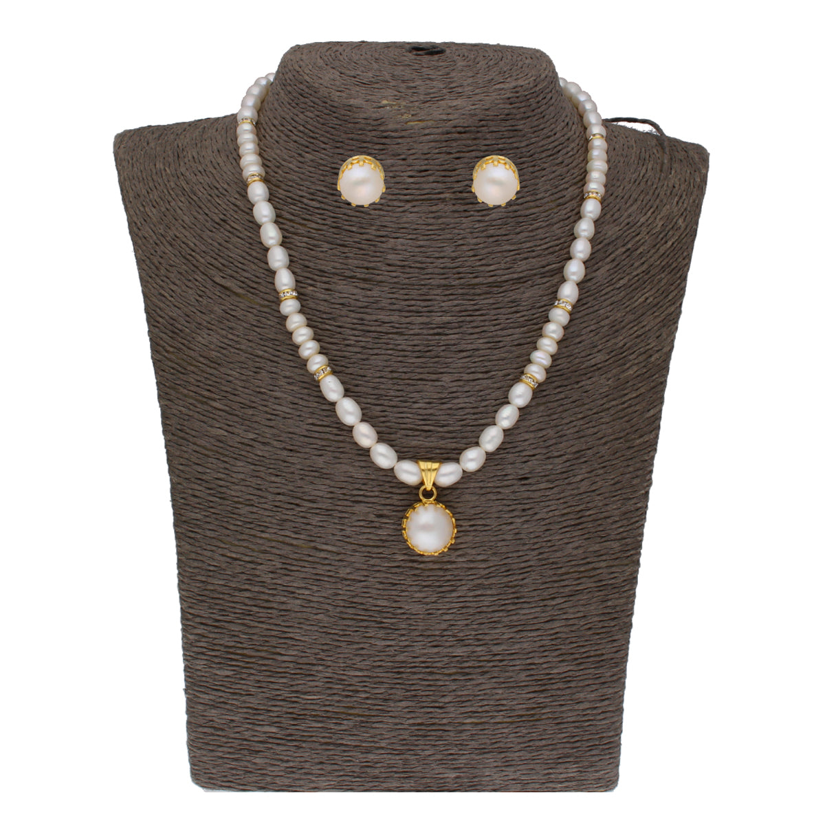 Elegant single string white freshwater pearl set with CZ stones and gold-plated accents