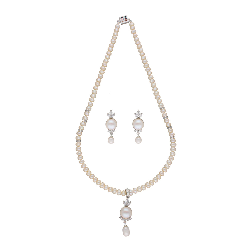 Elegant Fresh Water Pearl Pendant Set with CZ Accents, AA Quality