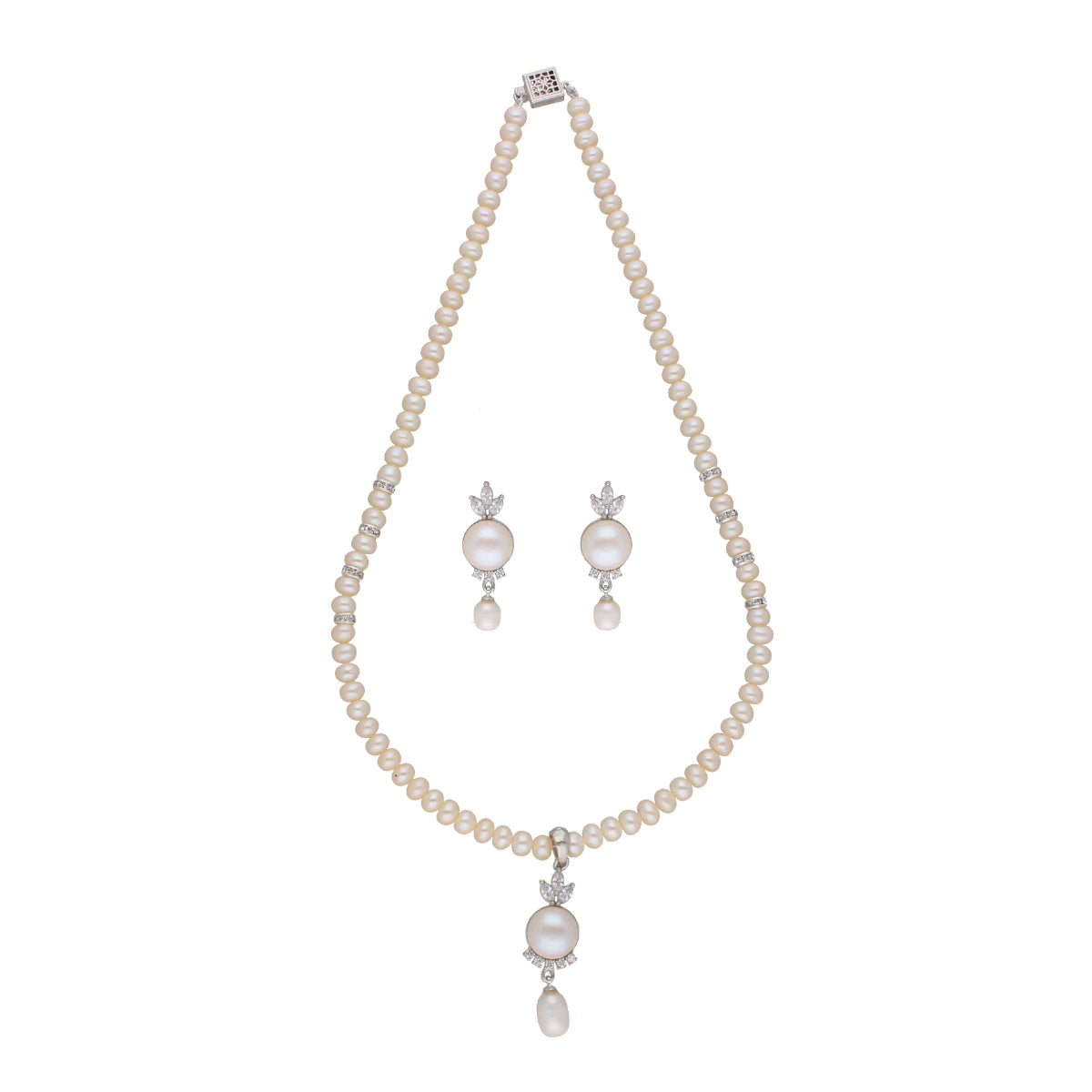 Elegant Fresh Water Pearl Pendant Set with CZ Accents, AA Quality